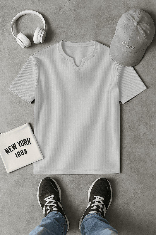 2 with 1 free v-shape t-shirt mens cotton knitted - Premium waffle knitted t-shirt from The Divine Shop - Just Rs.2399! Shop now at The Divine Shop