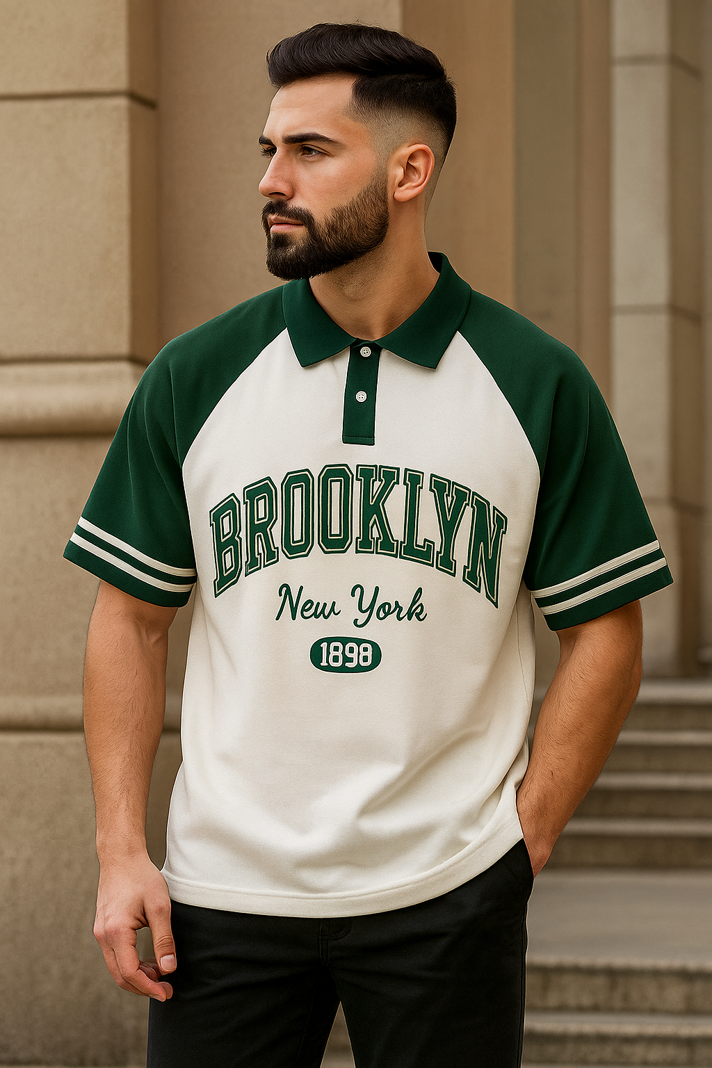 Brookyln printed polo T shirt in jersi