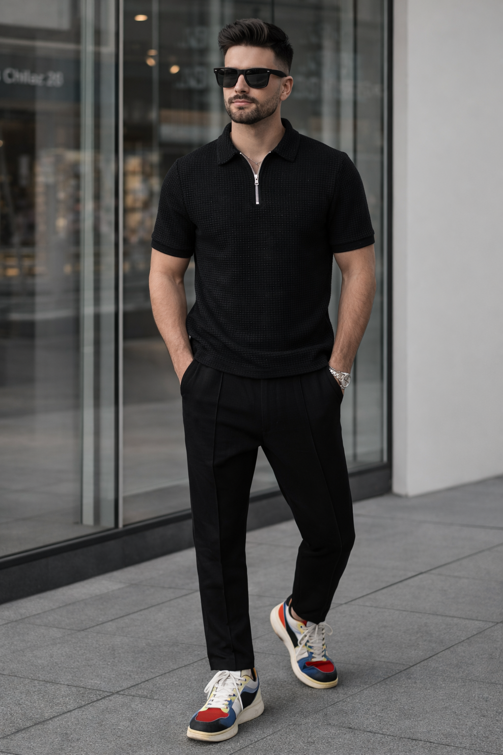 Manfinity waffle Knitted Men's Summer Co-ord Set Black