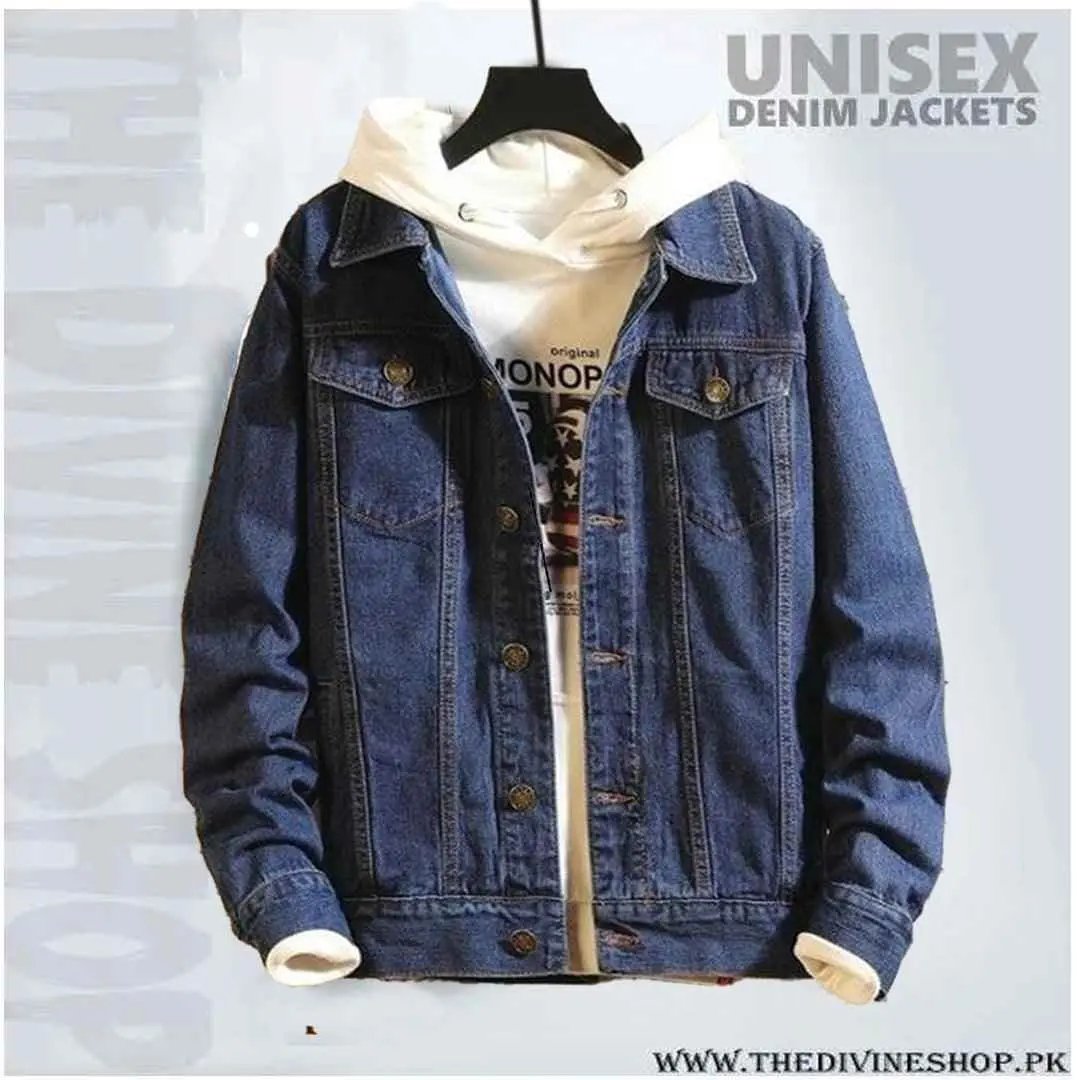 Blue denim jacket with hoodie export quality - The Divine Shop