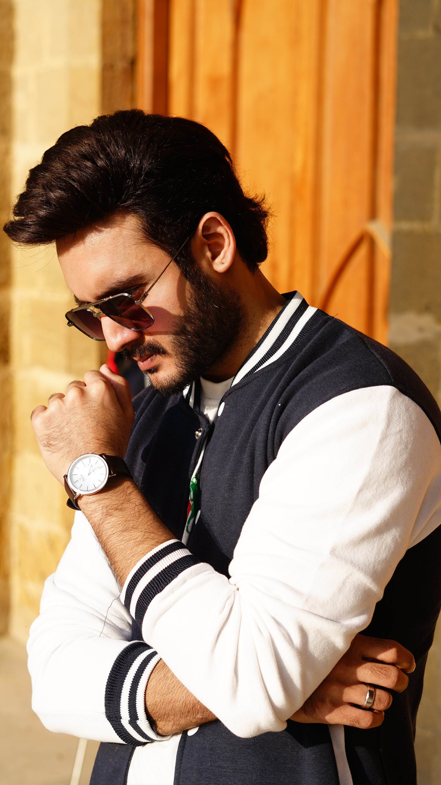 Blue and white baseball varsity jacket divine shop - The Divine Shop