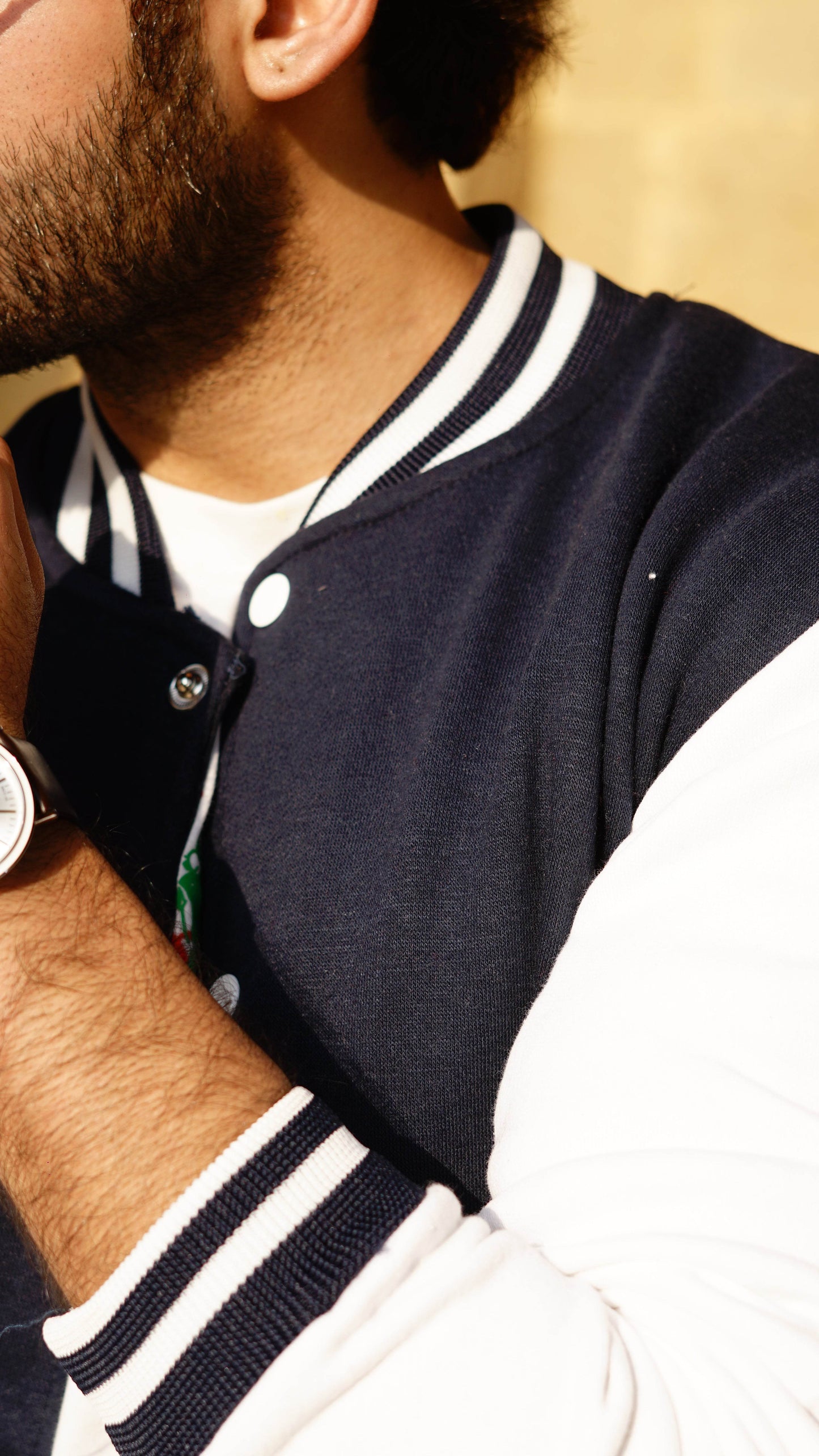 Blue and white baseball varsity jacket divine shop - The Divine Shop
