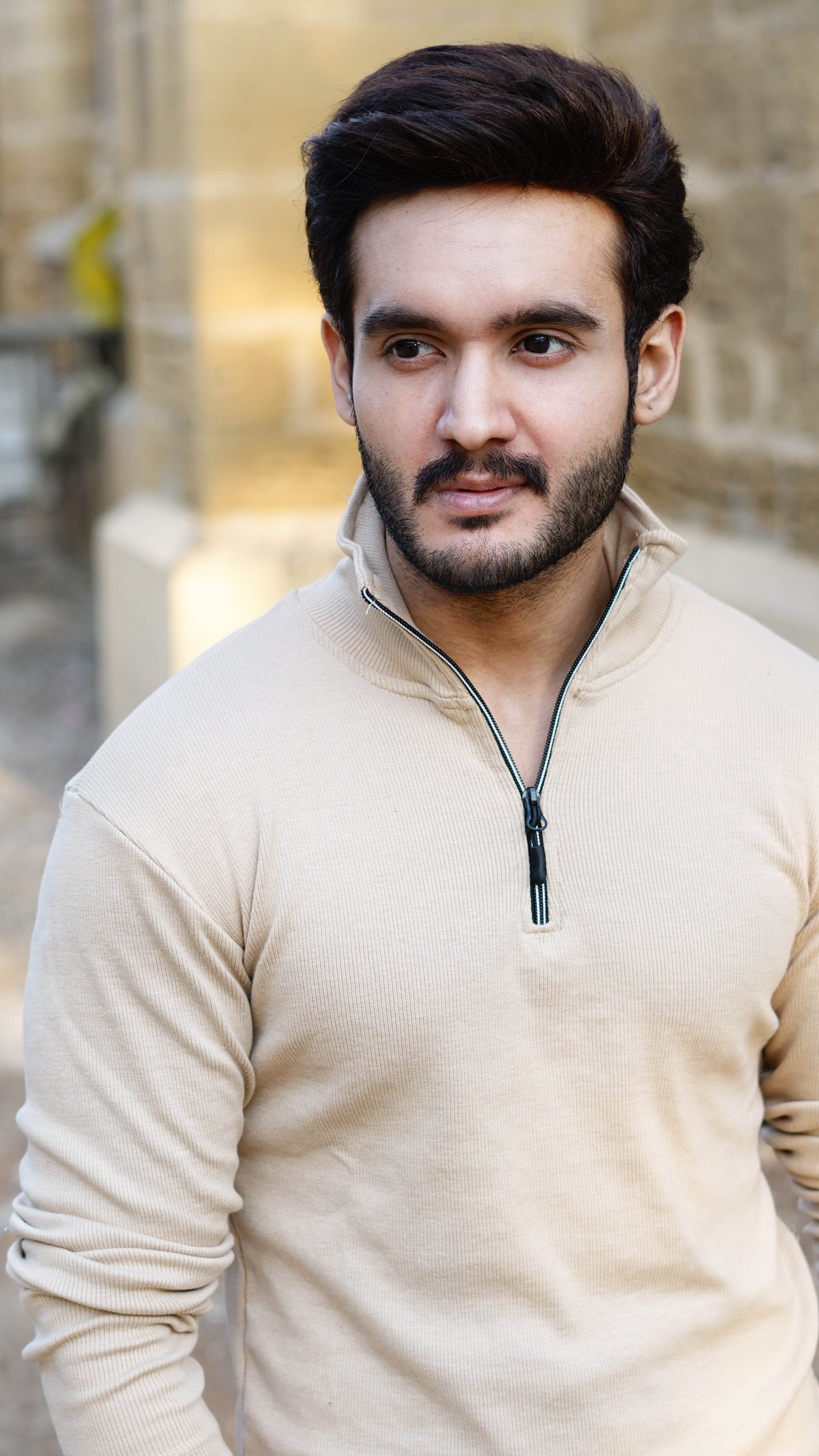 Mens half zipper knitted long sleeves shirts - The Divine Shop