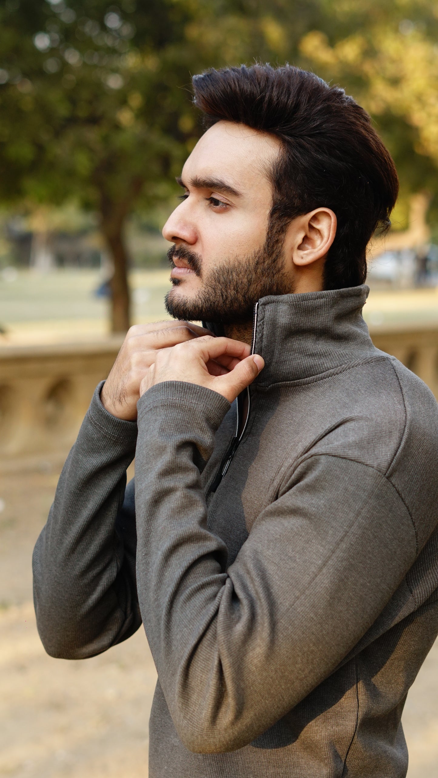 Mens half zipper knitted long sleeves olive green and gray - Premium Sweatshirts from The Divine Shop - Just Rs.1799! Shop now at The Divine Shop