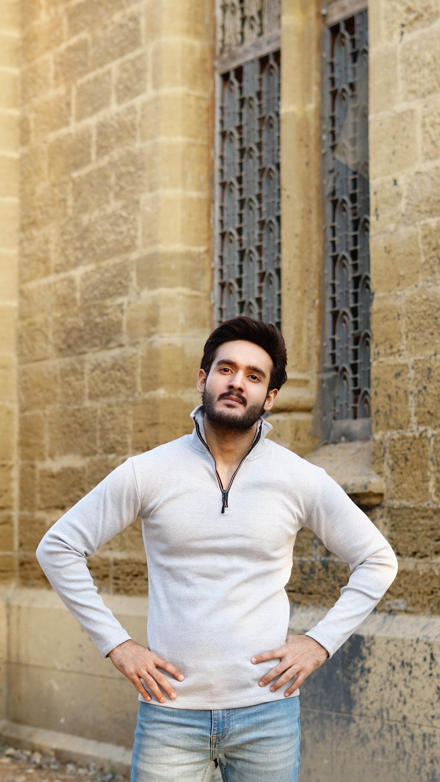Mens half zipper knitted long sleeves shirts - The Divine Shop