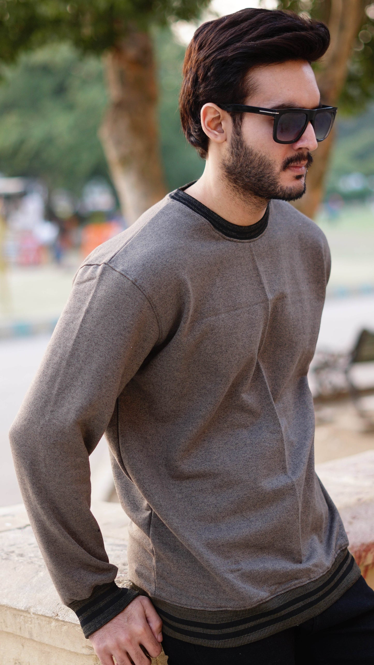 Gray cotton fleece sweatshirt for men - The Divine Shop