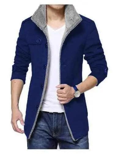 Navy blue jacket gray trim fleece fabric - Premium cardigan from The Divine Shop - Just Rs.1999! Shop now at The Divine Shop