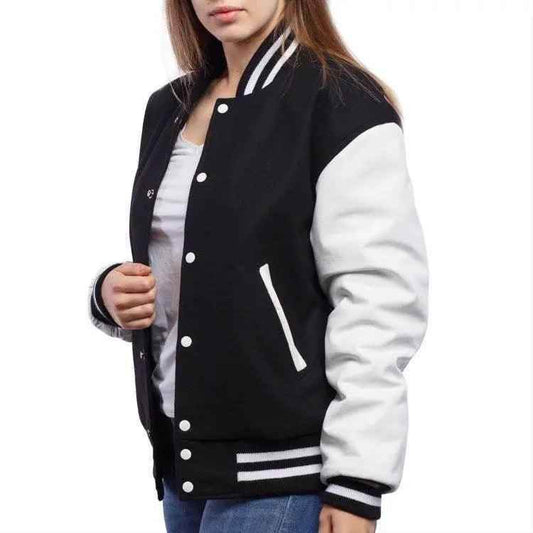 Black and white baseball jacket black - The Divine Shop