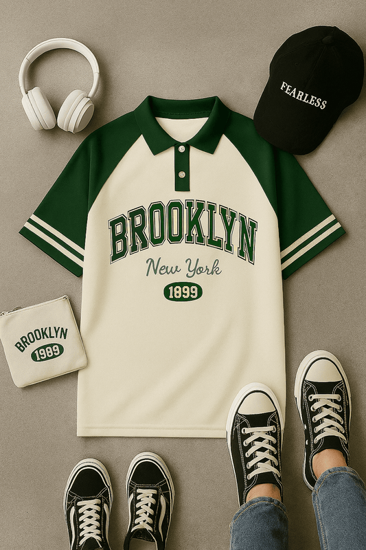 Brookyln printed polo T shirt in jersi - The Divine Shop