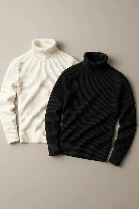 Bundle of 2 Folded turtleneck sweaters basic high neck tops - The Divine Shop