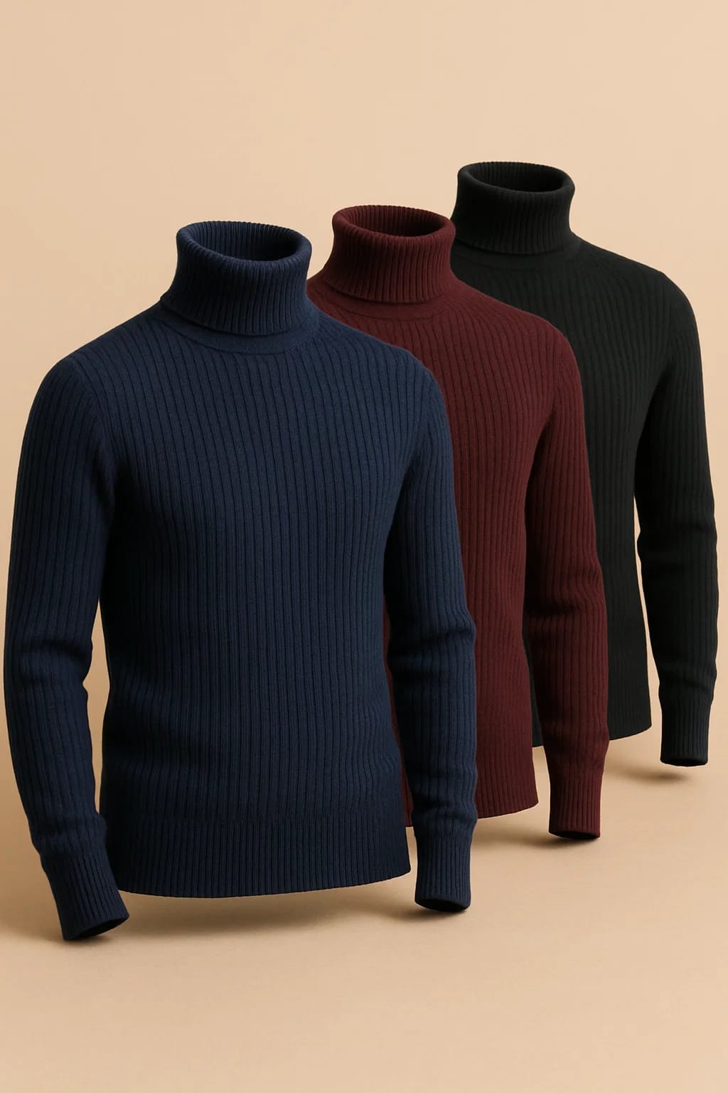 Bundle of 3 Ribbed high neck tops turtleneck sweater - The Divine Shop