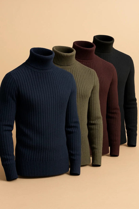 Bundle of 4 ribbed basic high neck turtleneck sweater - The Divine Shop