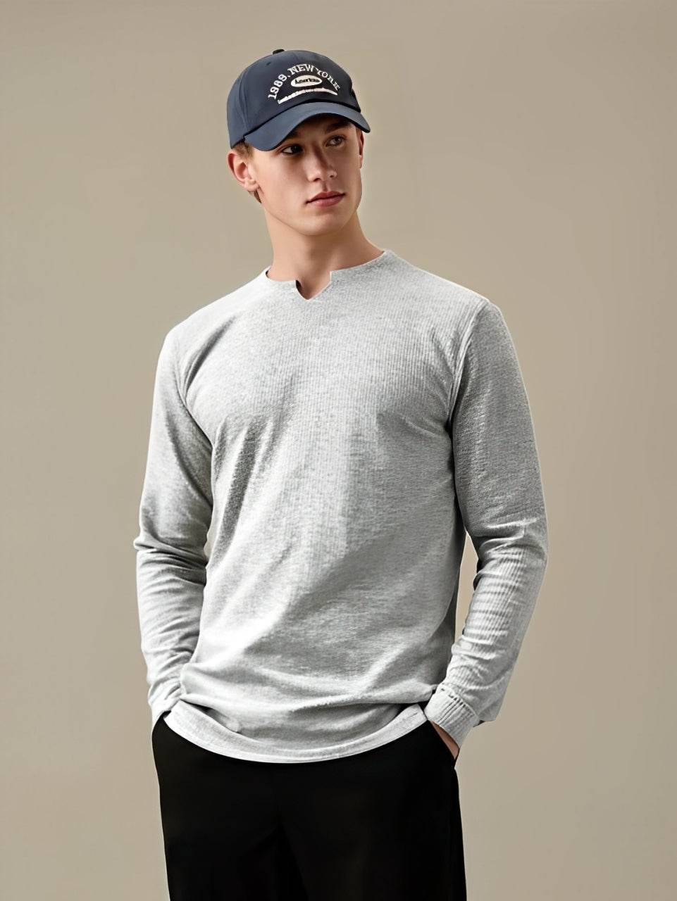 Bundles of 3 cotton knitted crew neck long sleeve shirt mens - Premium waffle knitted t-shirt from The Divine Shop - Just Rs.2699! Shop now at The Divine Shop