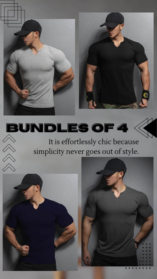 Bundles of 4 v - shape t-shirt mens cotton knitted - The Divine Shop