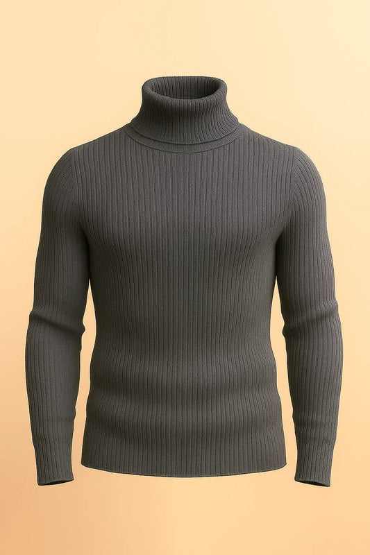 Charcoal Ribbed turtleneck sweater - The Divine Shop