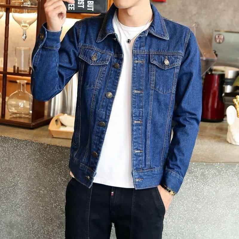 Blue denim jacket with hoodie export quality - The Divine Shop
