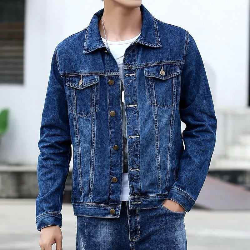 Blue denim jacket with hoodie export quality - The Divine Shop