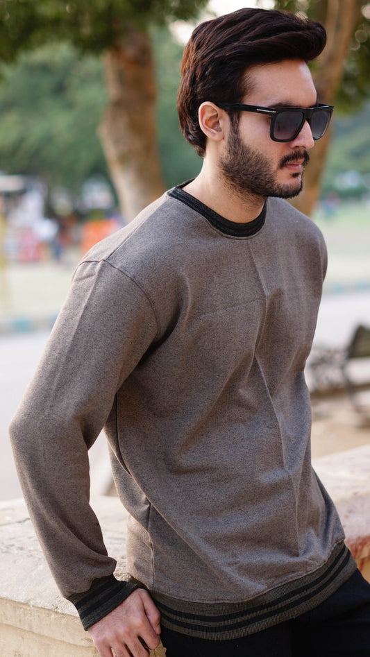 Gray cotton fleece sweatshirt for men - The Divine Shop