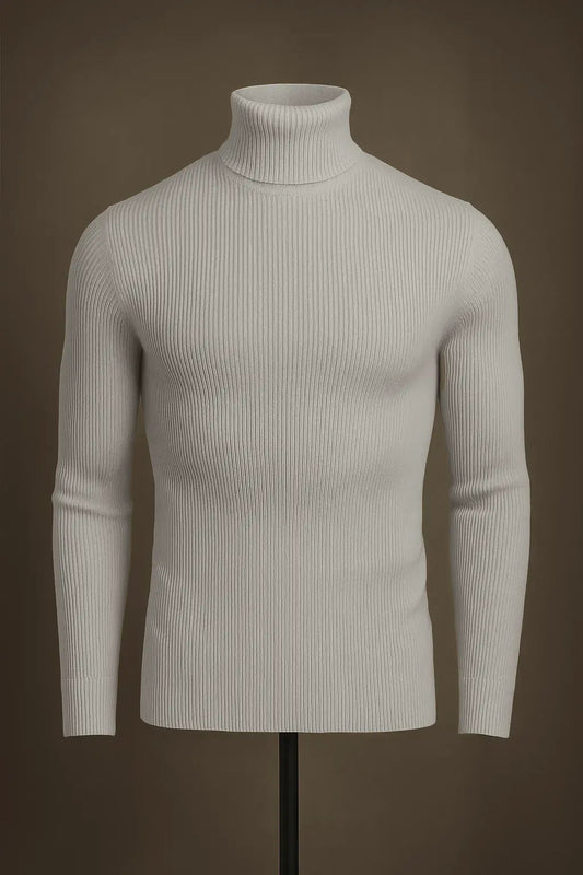 Gray ribbed turtleneck sweater - The Divine Shop