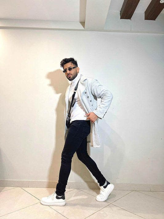 Gray turkish style double breasted overcoat - The Divine Shop