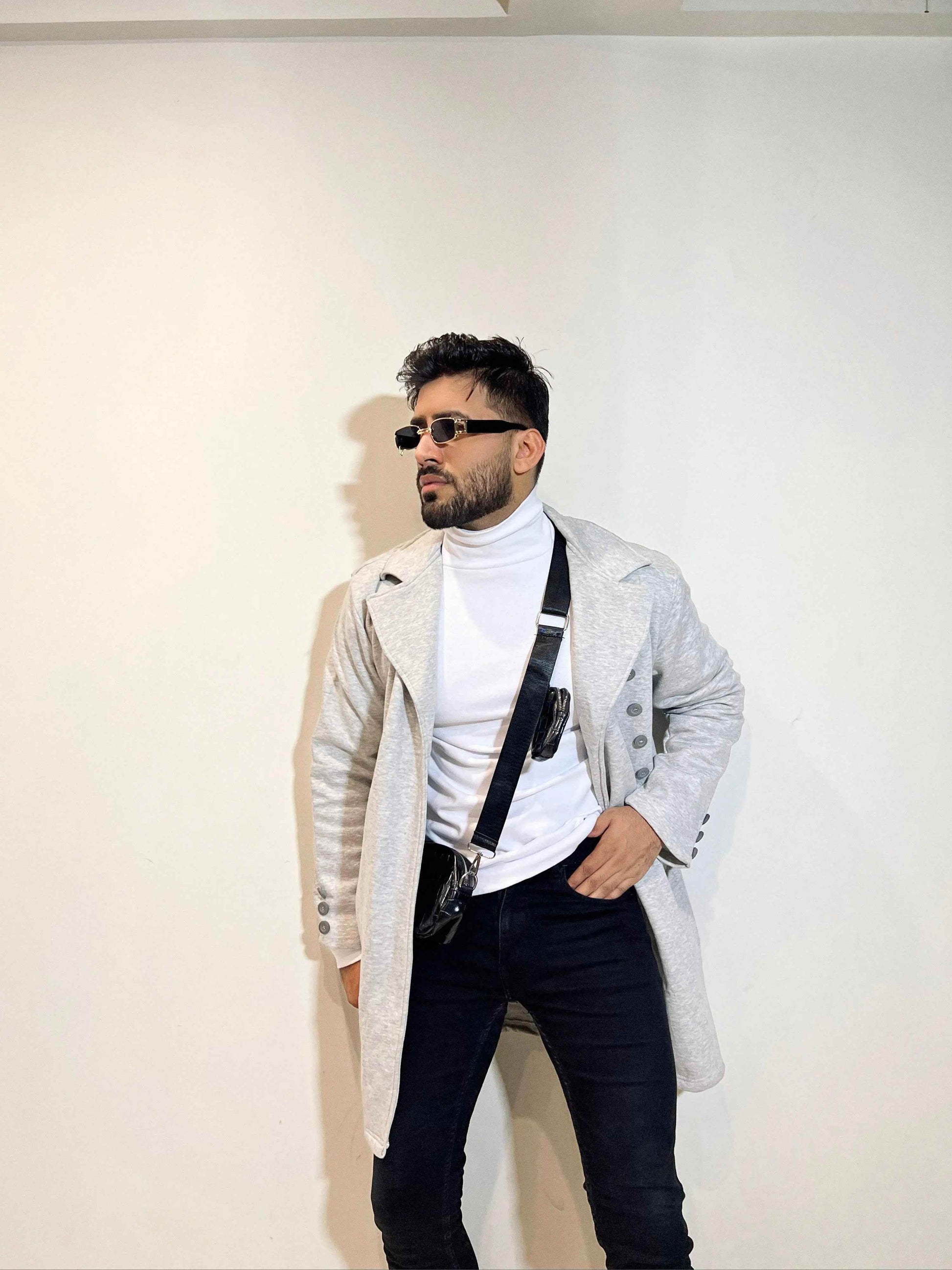 Gray turkish style double breasted overcoat - The Divine Shop