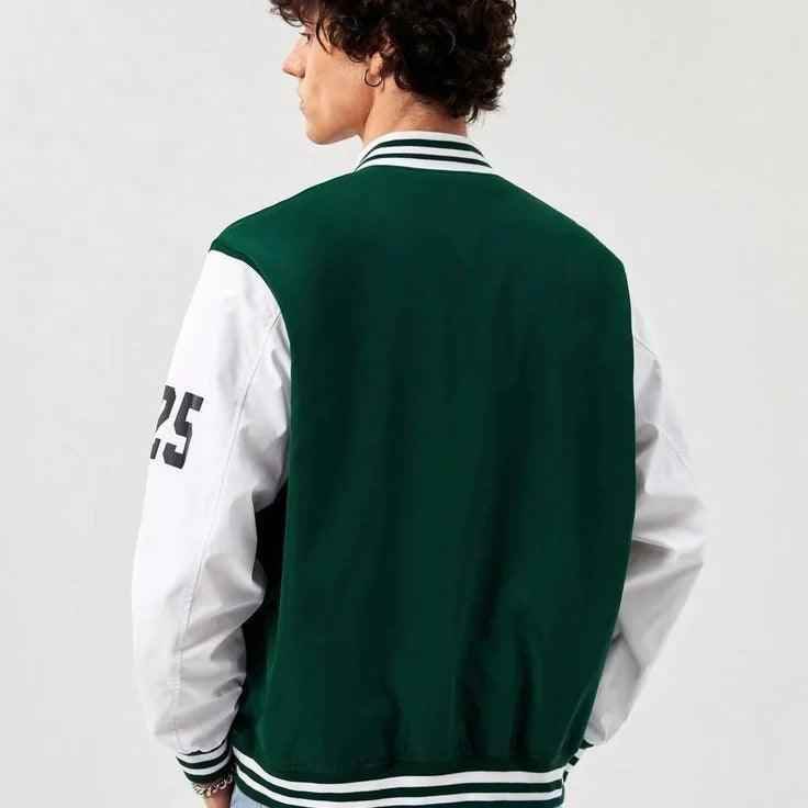 Green and white boston printer baseball jacket - The Divine Shop