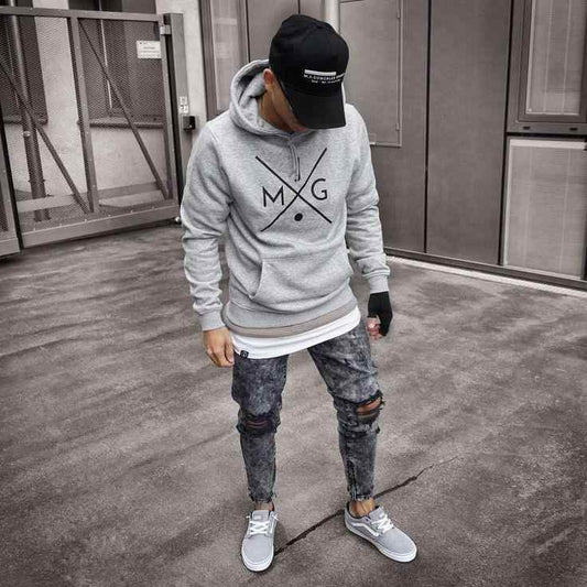 Hazel grey hoodie printed man street style - The Divine Shop