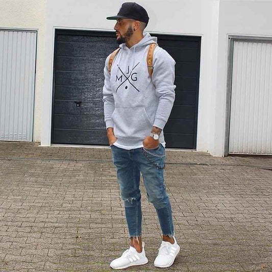 Hazel grey hoodie printed man street style - The Divine Shop