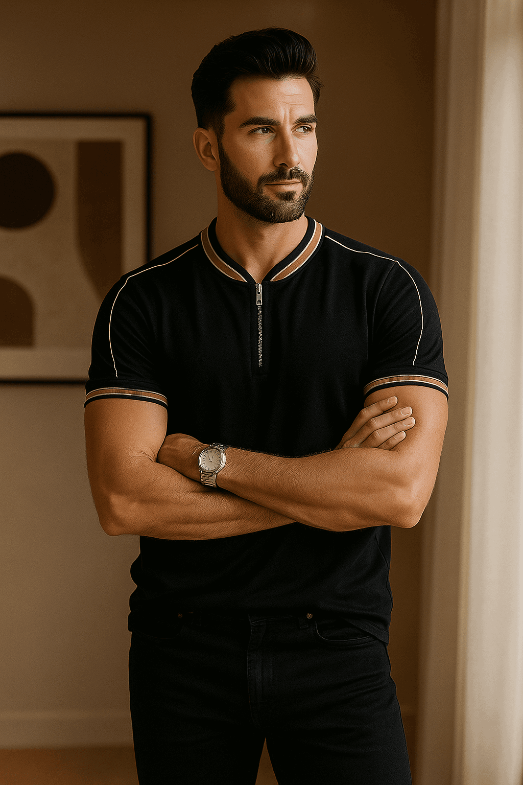 Madmext smoked polo neck black zip shirt - Premium Polo T-Shirt from The Divine Shop - Just Rs.1499! Shop now at The Divine Shop