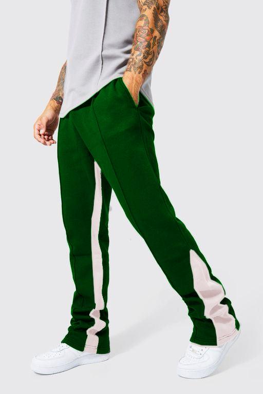 MAN SLIM STACKED FLARE CONTRAST GUSSET JOGGER Bottle Green with White - Premium jogger pants from The Divine Shop - Just Rs.2250! Shop now at The Divine Shop