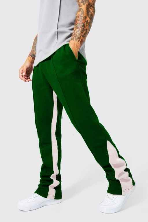 Green track pants white stripe man slim stacked flare - The Divine Shop