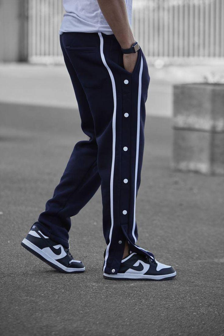 Manfinity Men Contrast Tape Button Side Drawstring Waist Sweatpants Navy Blue - Premium Trouser from The Divine Shop - Just Rs.2250! Shop now at The Divine Shop