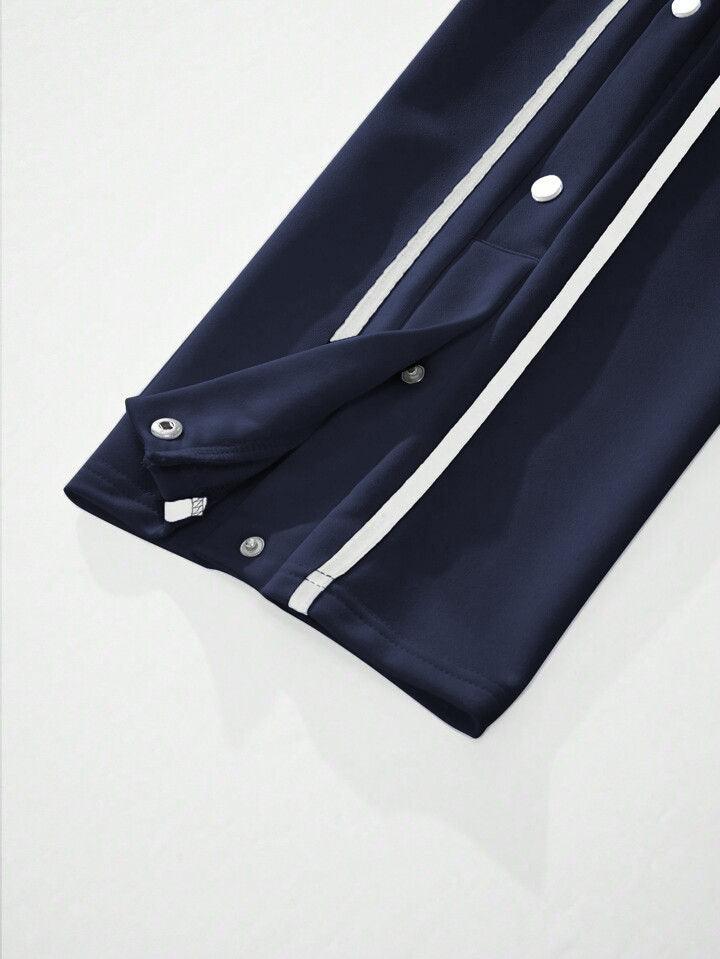 Manfinity Men Contrast Tape Button Side Drawstring Waist Sweatpants Navy Blue - Premium Trouser from The Divine Shop - Just Rs.2250! Shop now at The Divine Shop