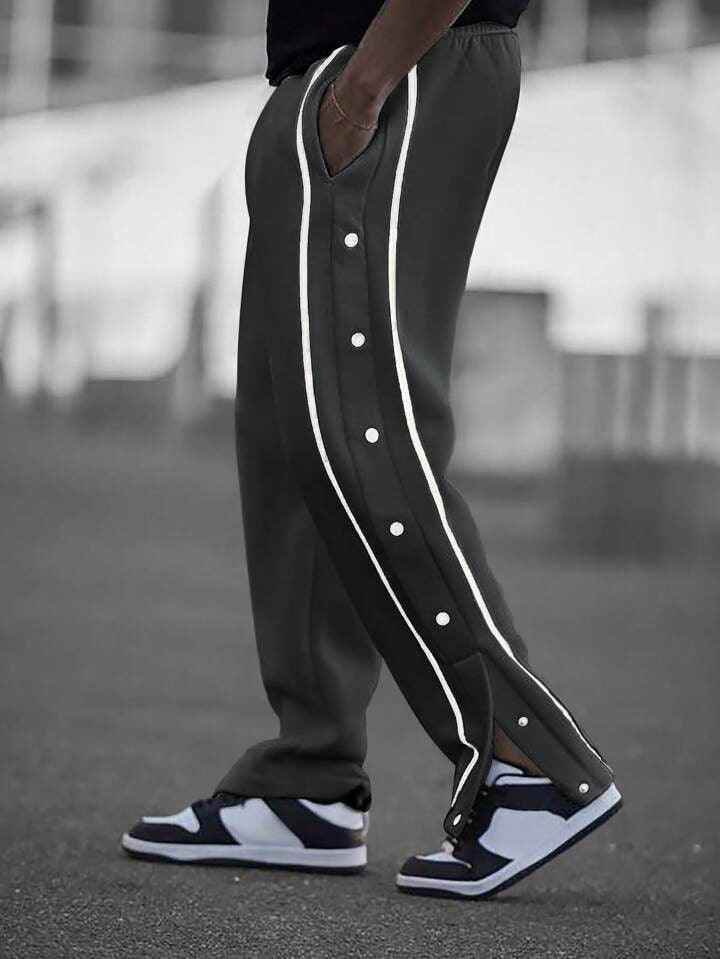 Button stripe Aestehtic Sweatpants Jogger Style (Steel Grey ) - The Divine Shop