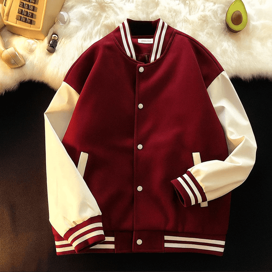 Maroon and white varsity jacket - The Divine Shop