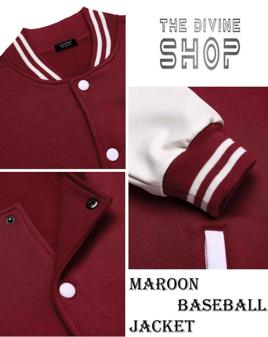 Maroon baseball jacket burgundy and white varsity - The Divine Shop