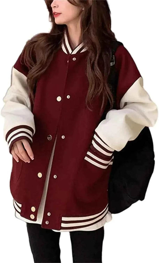 Maroon baseball jacket burgundy and white varsity - The Divine Shop