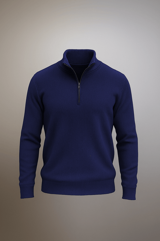 Mens half zipper knitted long sleeves sweater Navy Blue - The Divine Shop