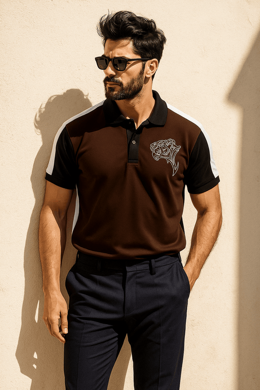 Mens premium cheeta polo brown black - The Divine Shop