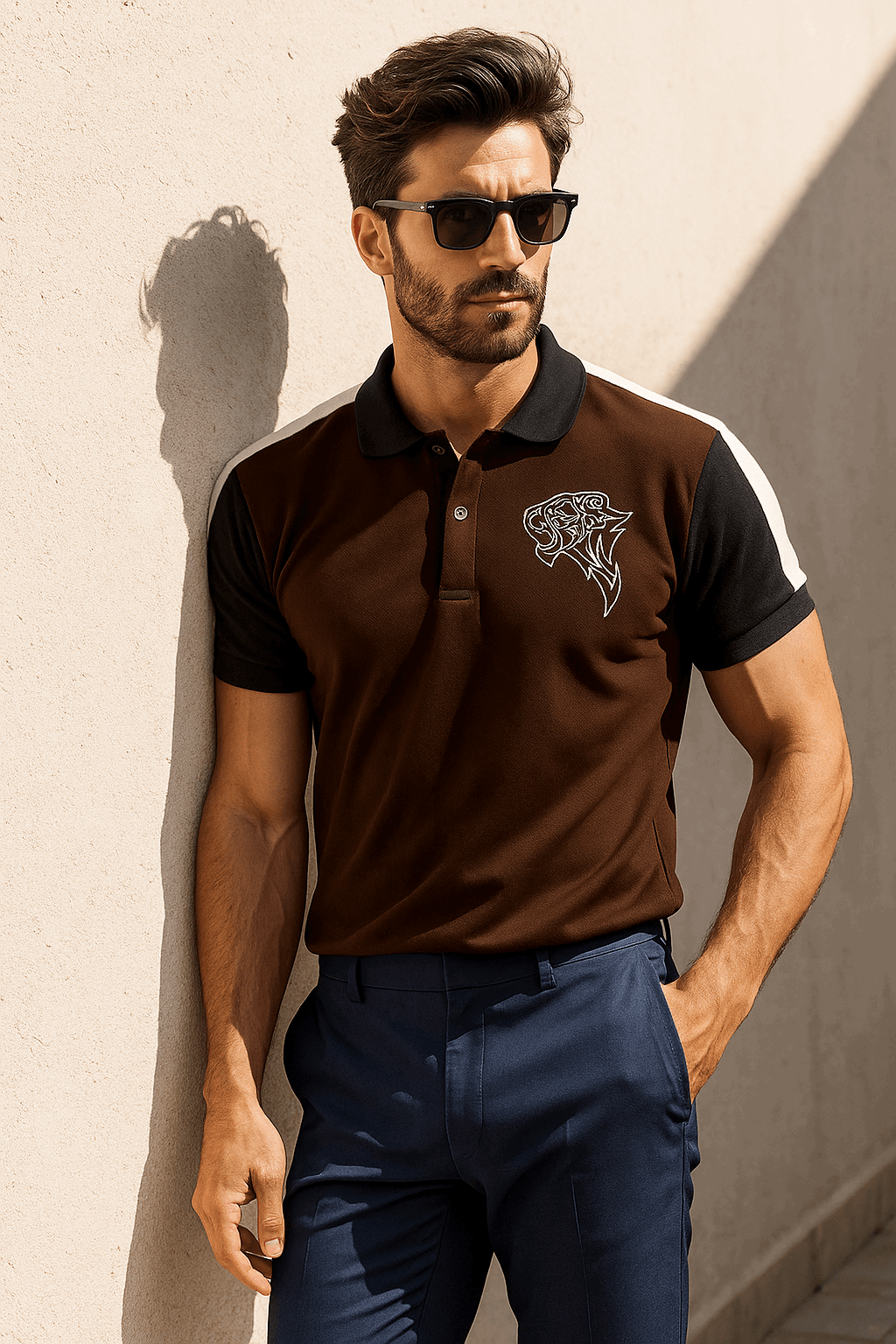 Mens premium cheeta polo brown black - The Divine Shop