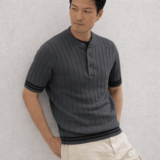 Men’s Premium Ribbed Henley T-Shirt – Short Sleeve Casual Summer Wear - The Divine Shop
