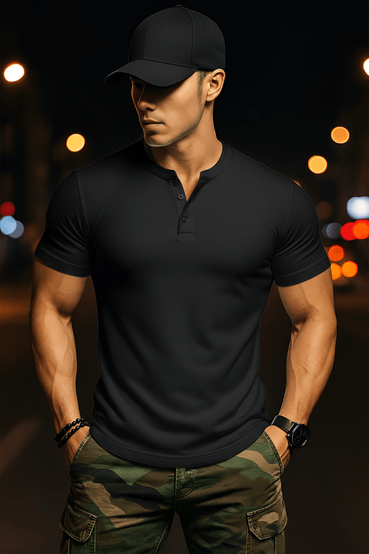 Men’s Slim Fit Henley T-Shirt – Premium Stretch Cotton Short Sleeve Casual Streetwear Tee - The Divine Shop
