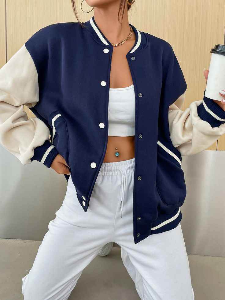 Navy and cream baseball jacket - The Divine Shop
