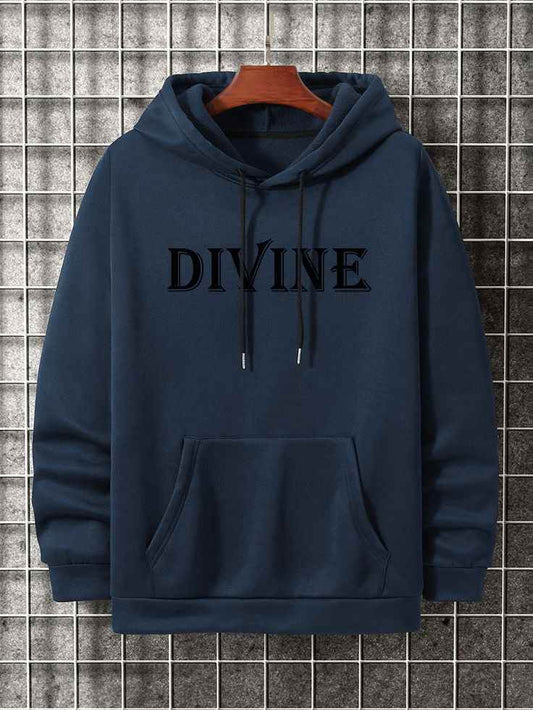 Navy blue cotton fleece hoodie - The Divine Shop