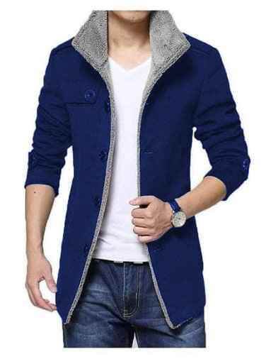 Navy blue jacket gray trim fleece fabric - The Divine Shop