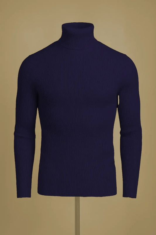 Navy ribbed turtleneck sweater - The Divine Shop
