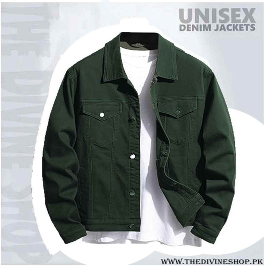 Olive green denim jacket export quality green - The Divine Shop
