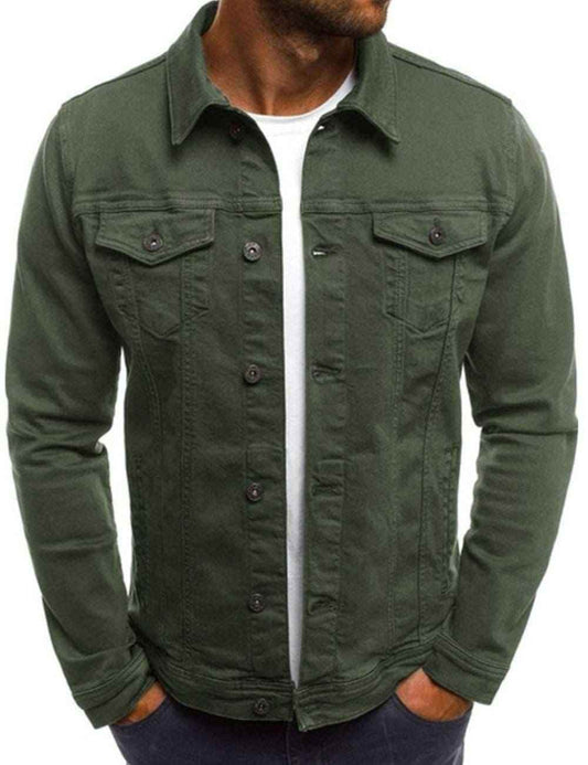 Olive green denim jacket export quality green - The Divine Shop