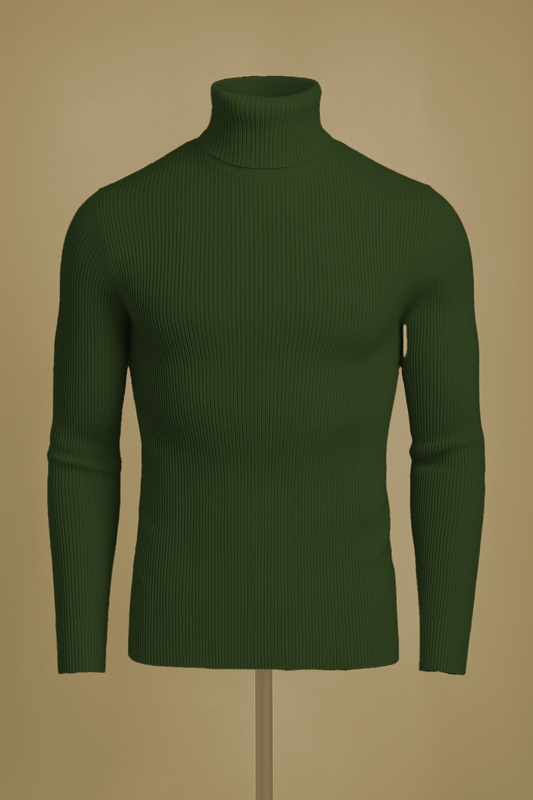 Olive green ribbed turtleneck sweater - The Divine Shop