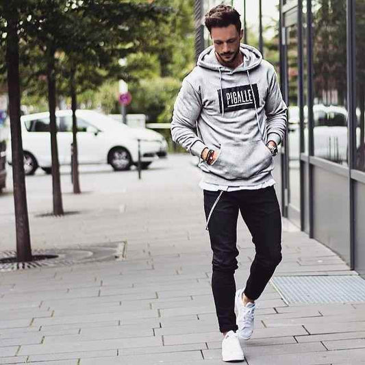 Pigalle printed hazel grey hoodie man black jeans - The Divine Shop
